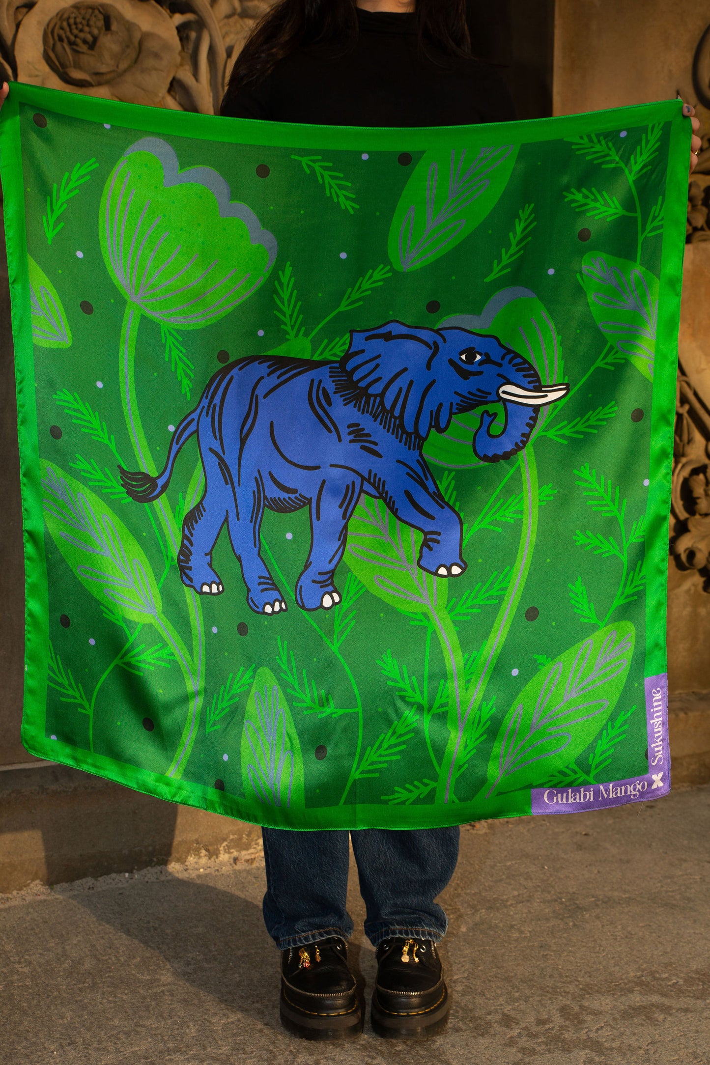 Green Elephant Silk Scarf