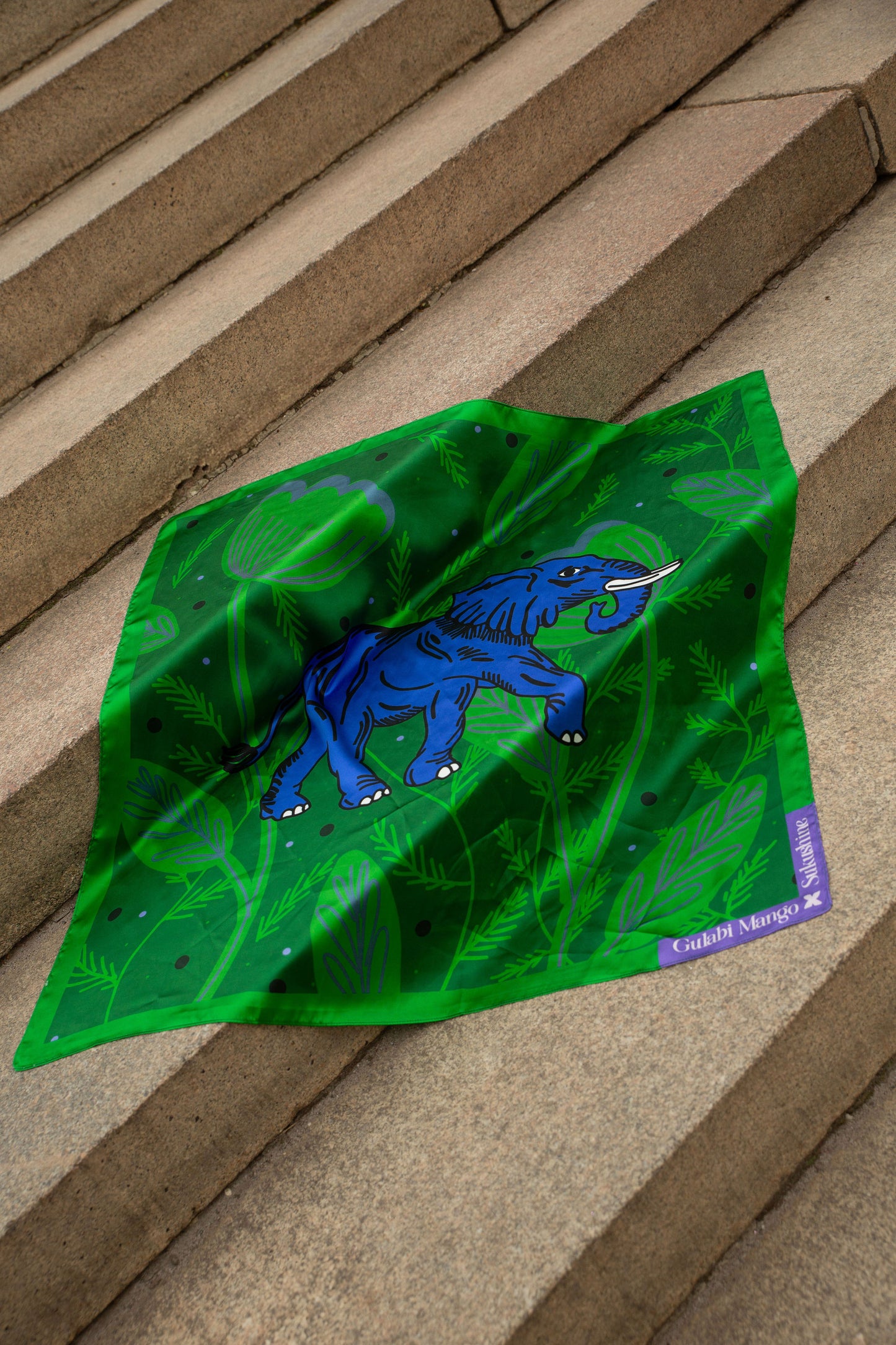 Green Elephant Silk Scarf