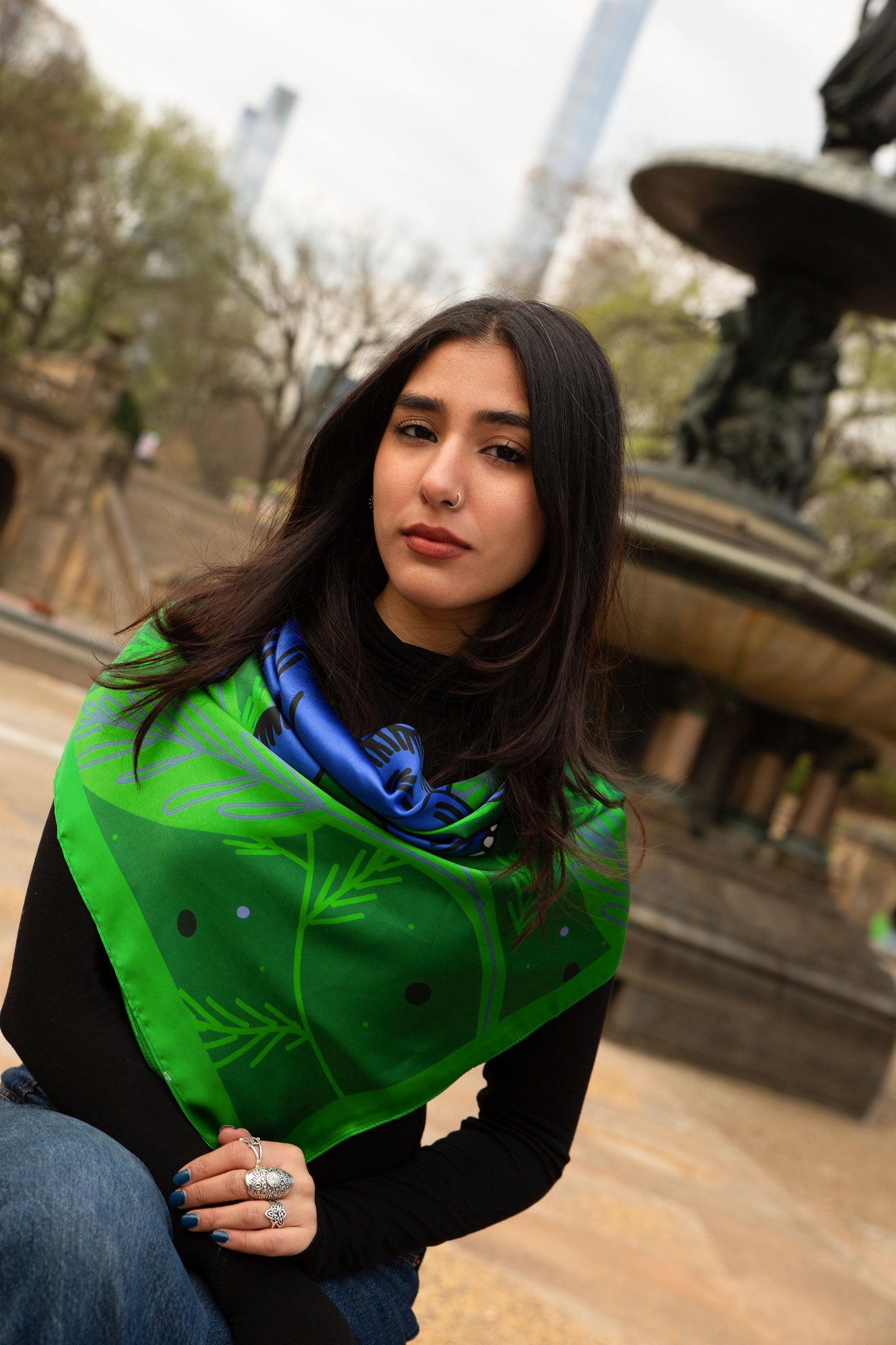 Green Elephant Silk Scarf