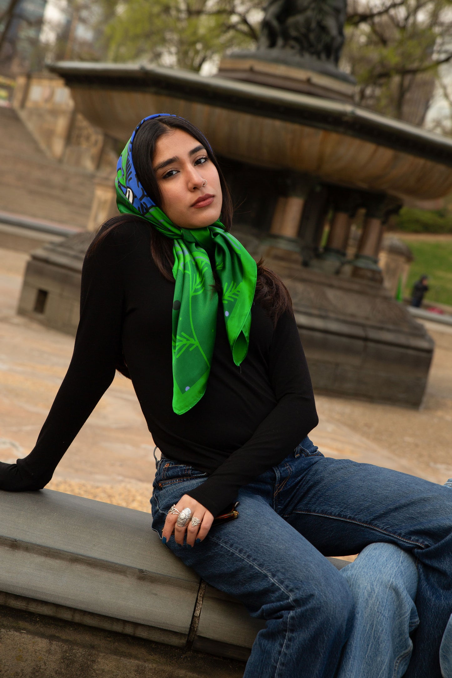 Green Elephant Silk Scarf
