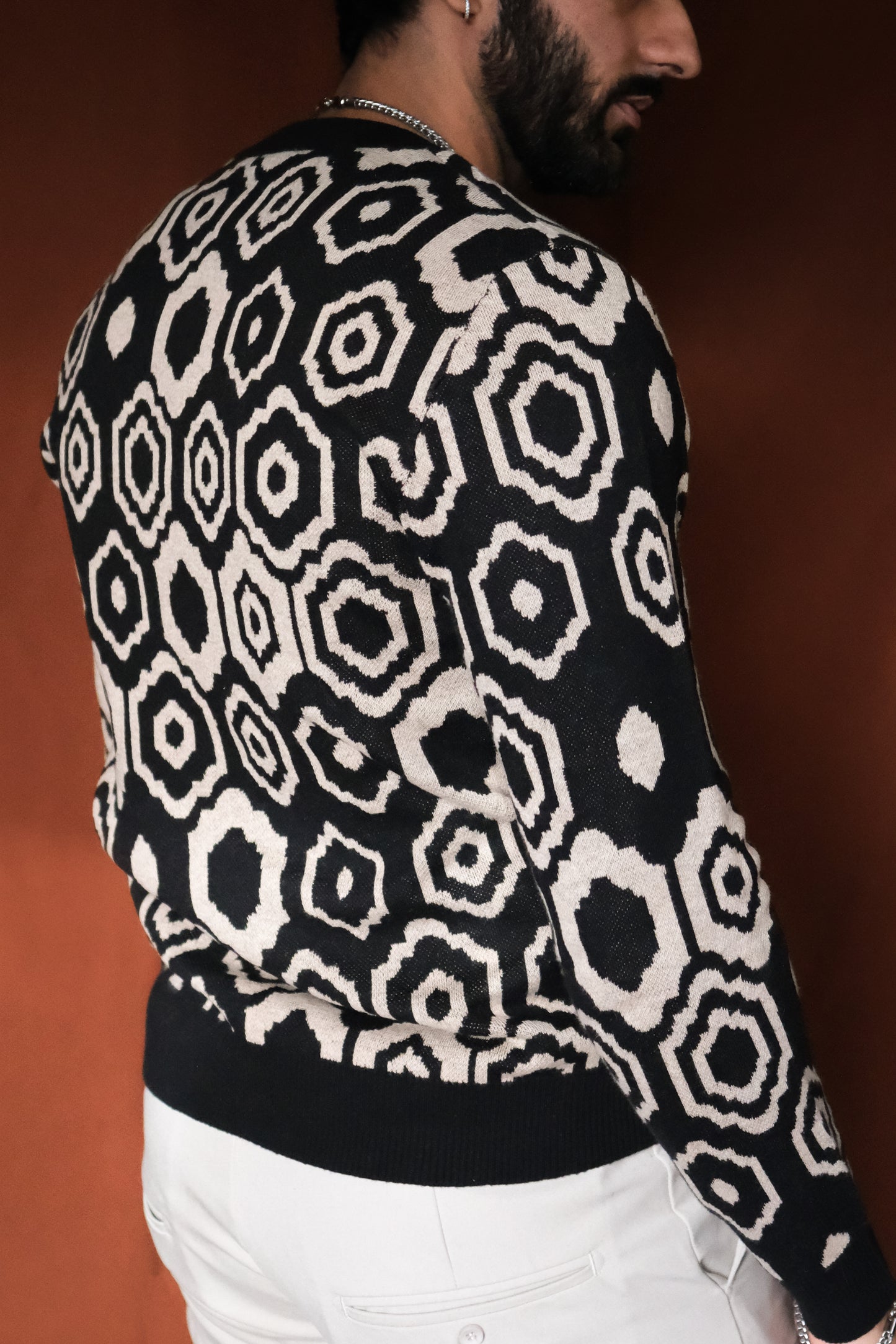 Black Mosiac Digitally Knitted Crewneck