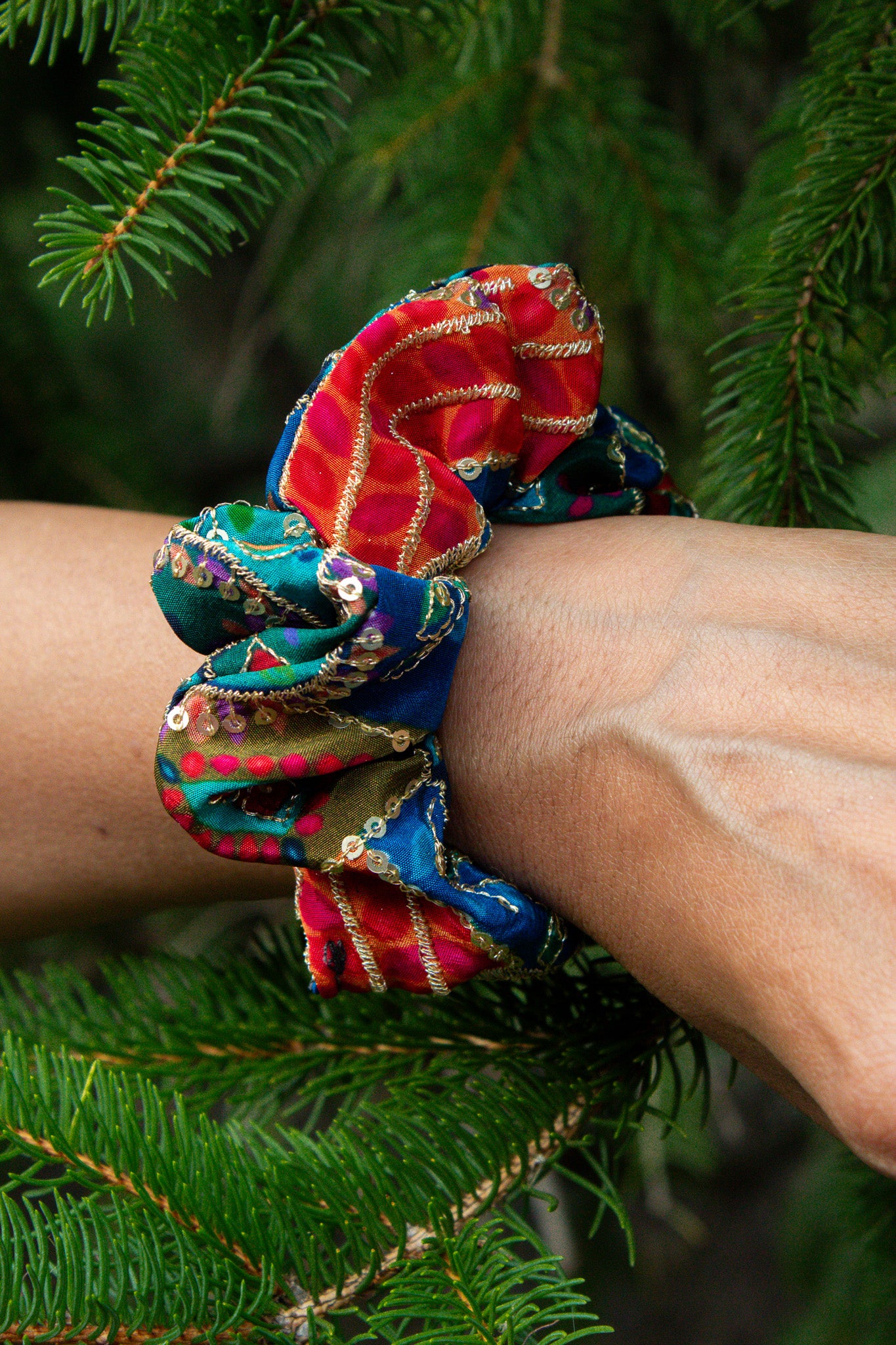 Saree Remnant Green Scrunchie