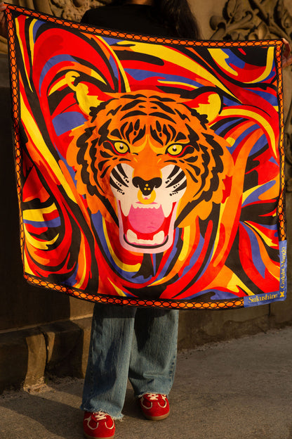 Orange Tiger Silk Scarf