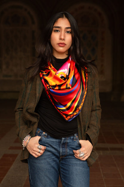Orange Tiger Silk Scarf