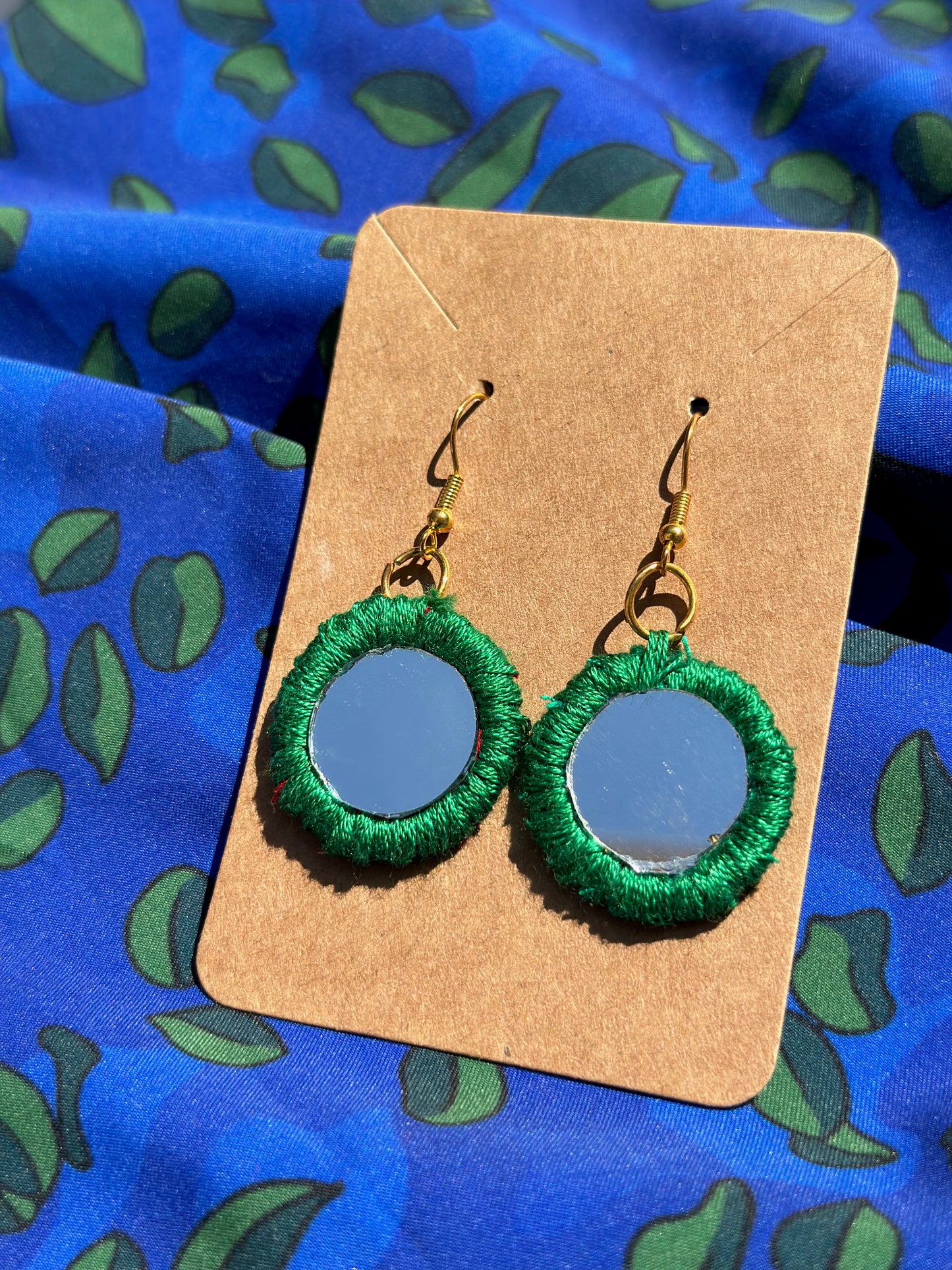 Green Circle Mirror Earrings