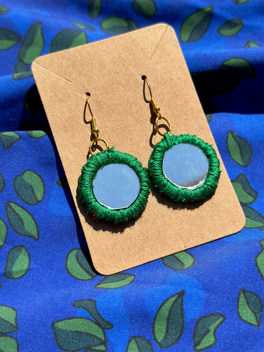 Green Circle Mirror Earrings