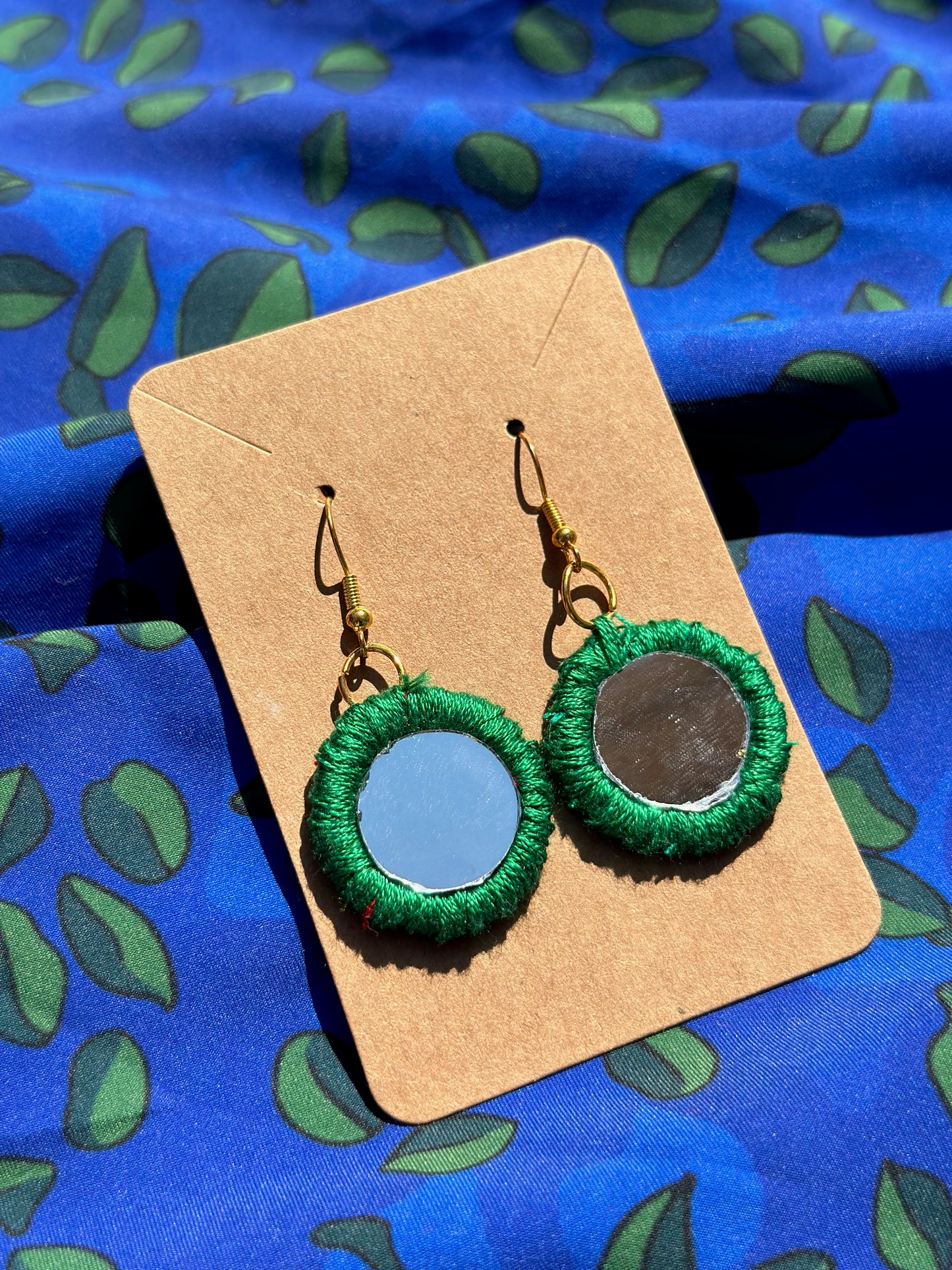 Green Circle Mirror Earrings