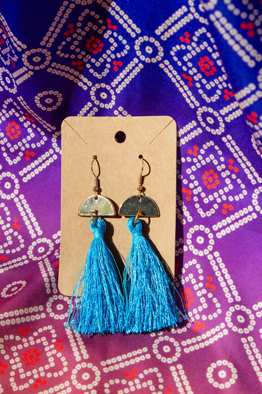 Light Blue Tassle Arch Earrings