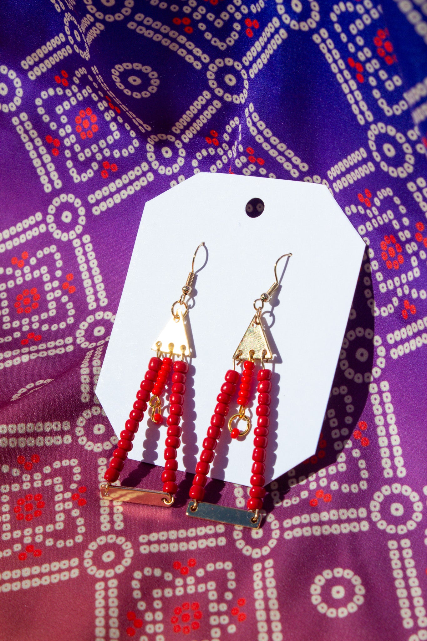 Red Geometric Beaded Earrings