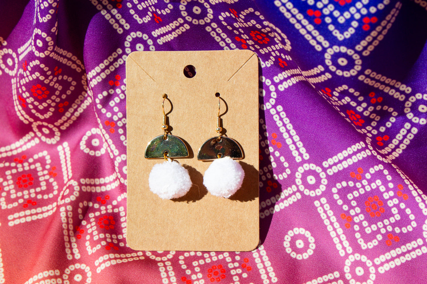 Mini Arch White Pom Pom Earrings