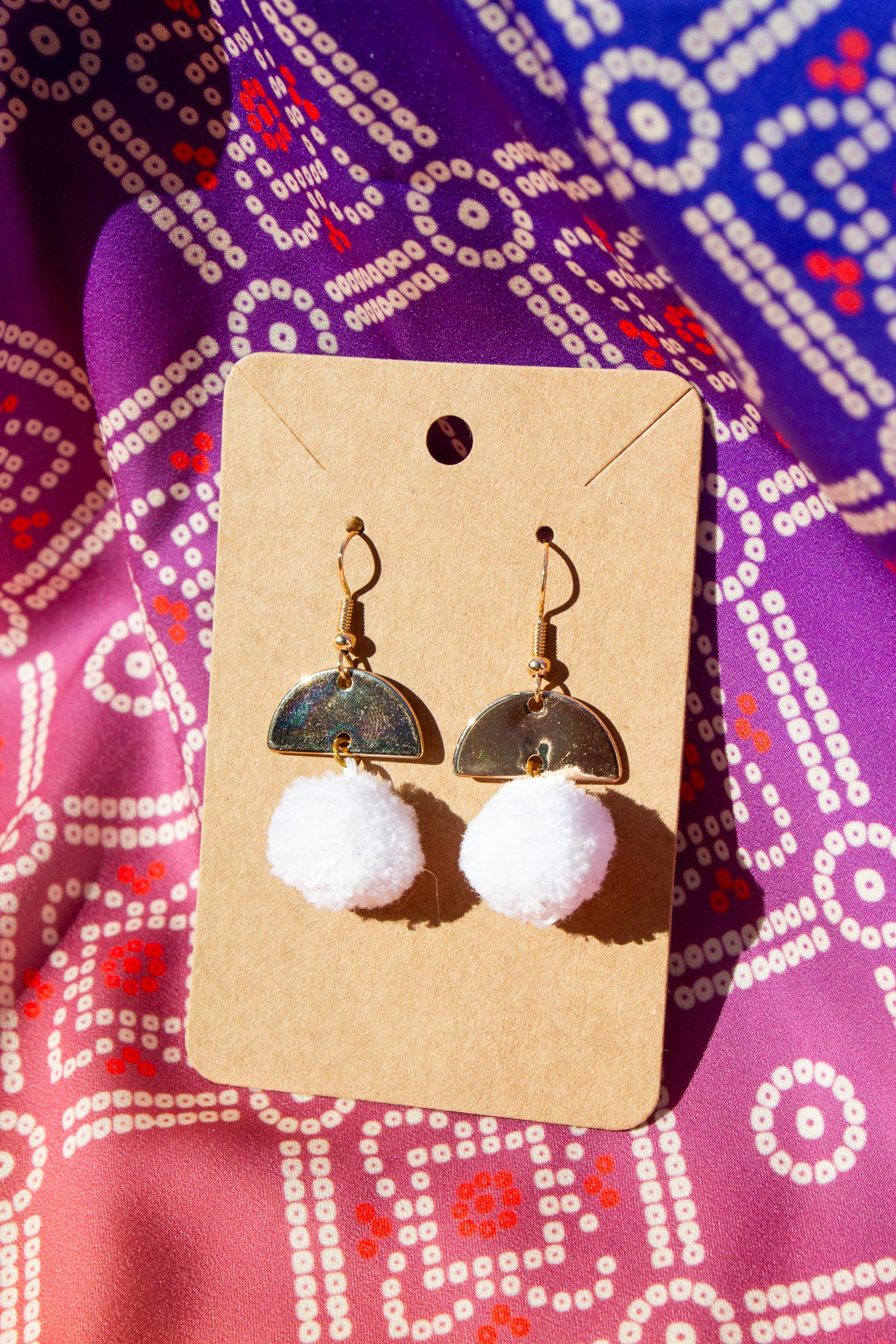 Mini Arch White Pom Pom Earrings