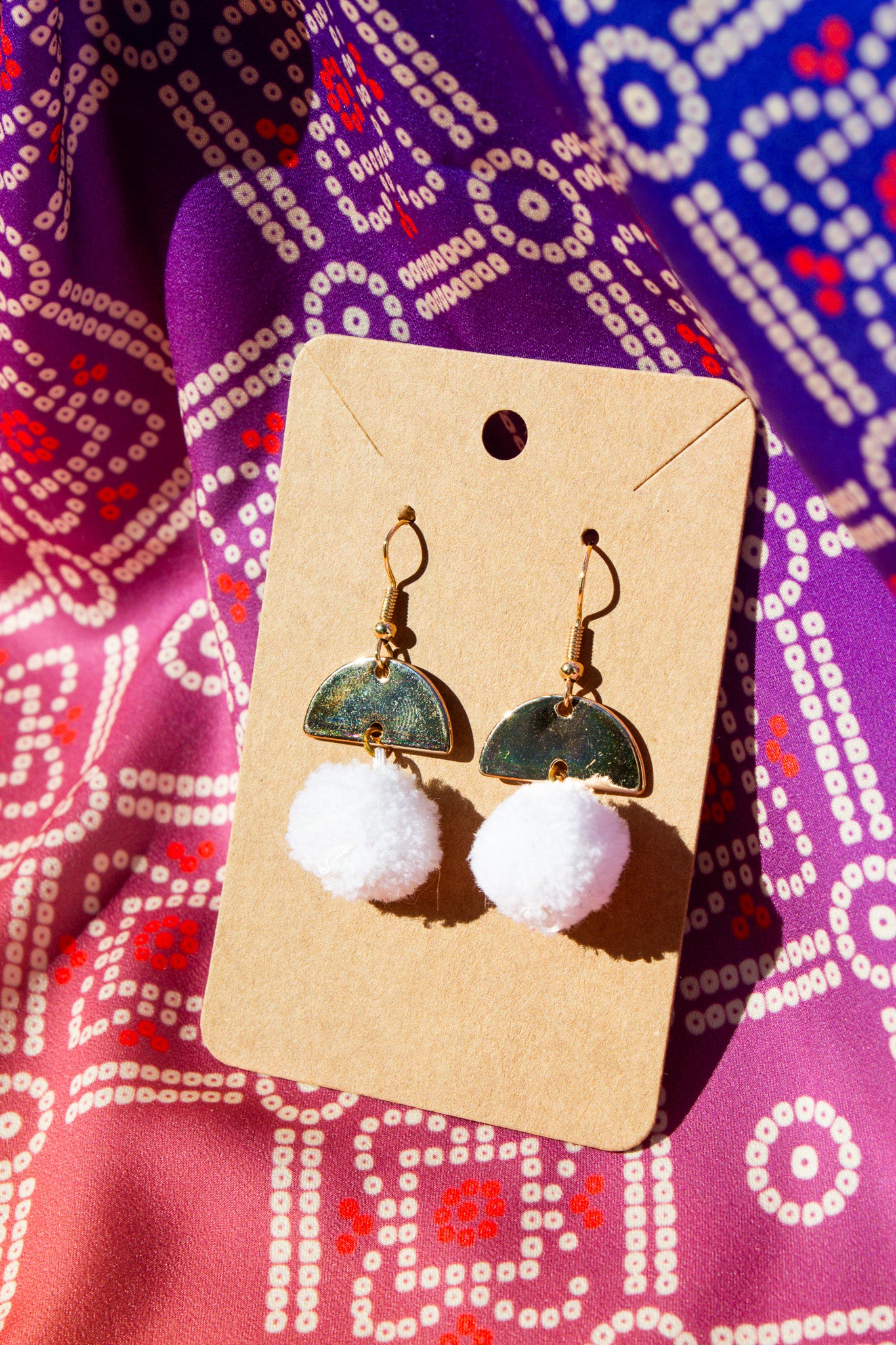 Mini Arch White Pom Pom Earrings