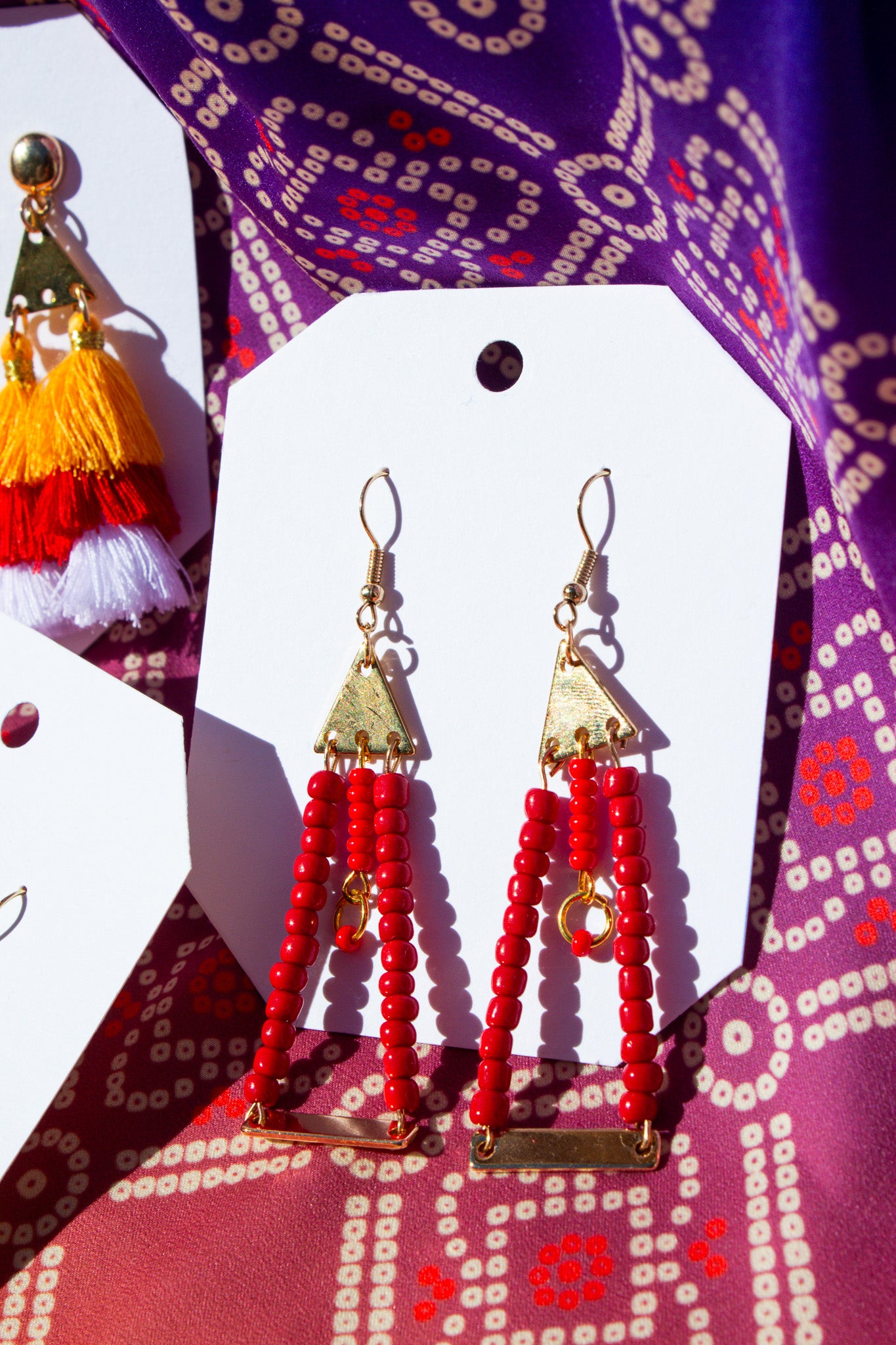 Red Geometric Beaded Earrings