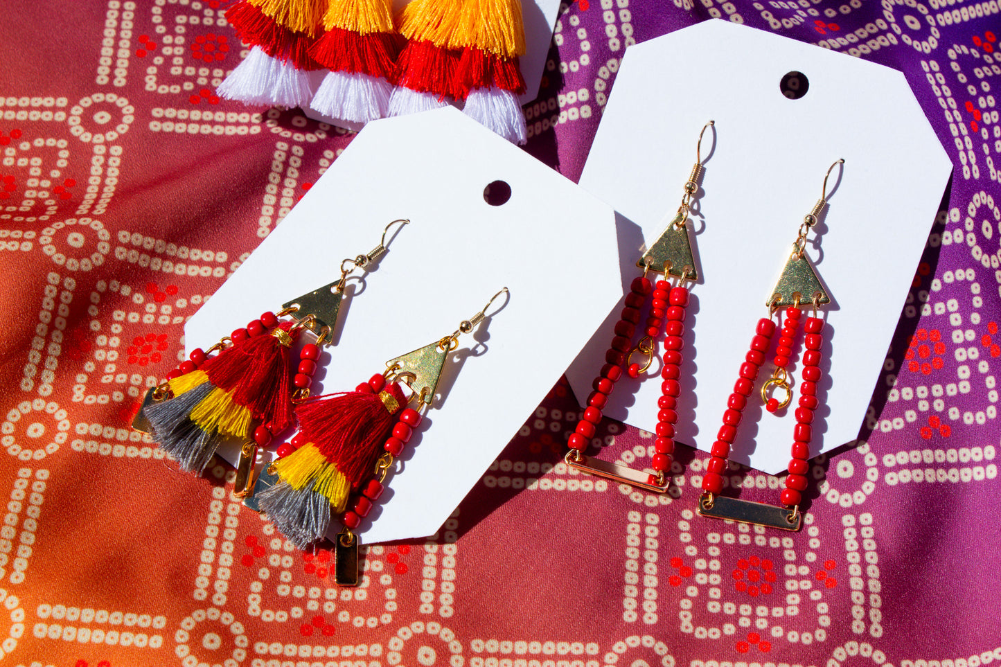 Red Geometric Beaded Earrings