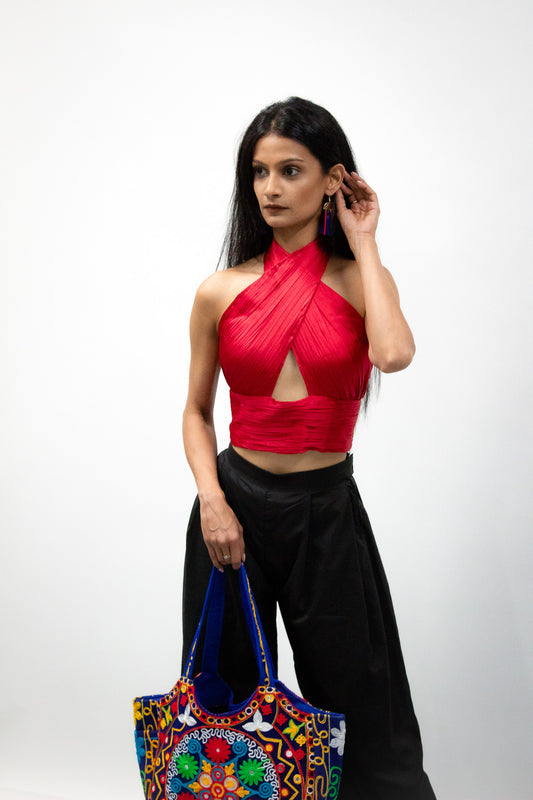 Red Silk Halter Top