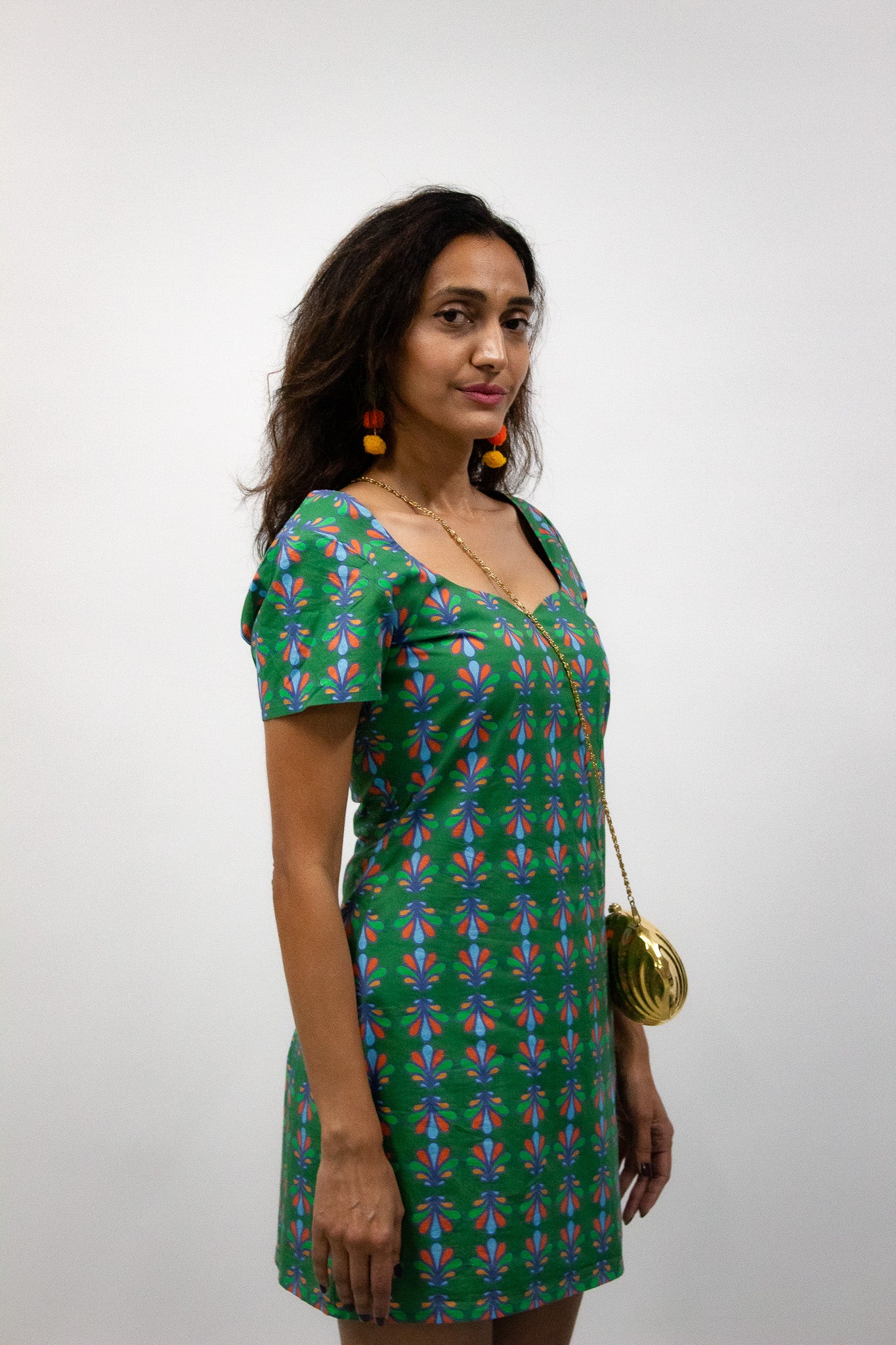 leafy green dress Asymmetrical Pleated Leafy Green Mousseline Dress With Silver Embroidery by Tony Ward Elilhaam