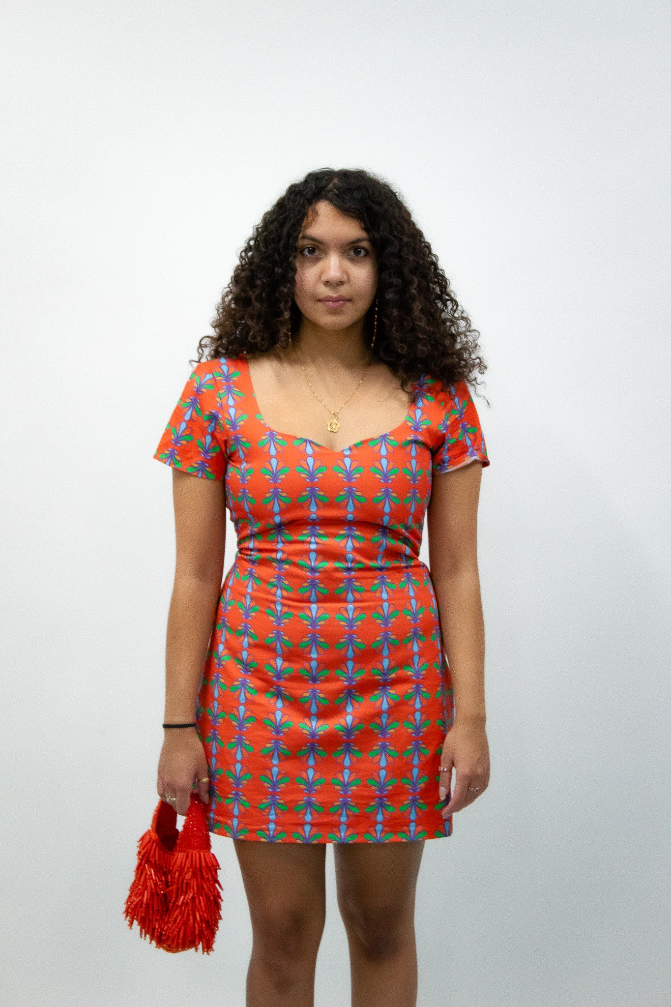 Orange Leafy Mini Dress