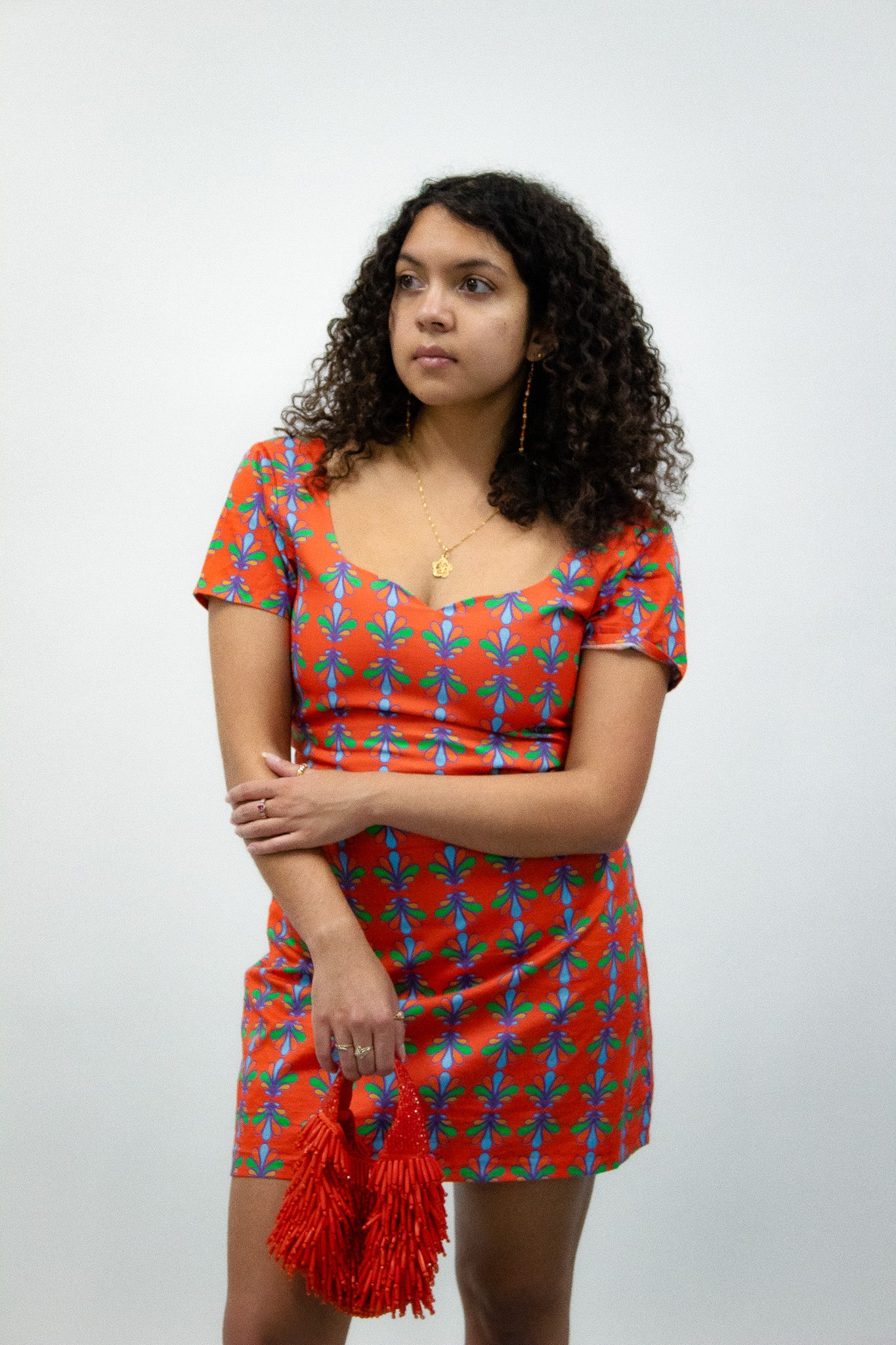 Orange Leafy Mini Dress