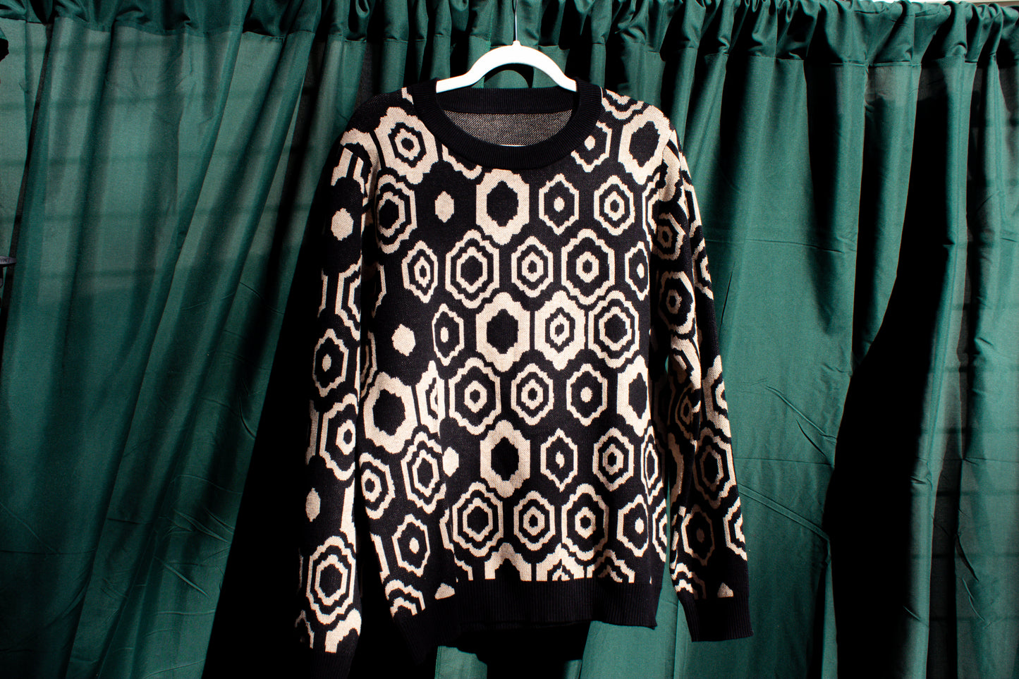 Black Mosiac Digitally Knitted Crewneck