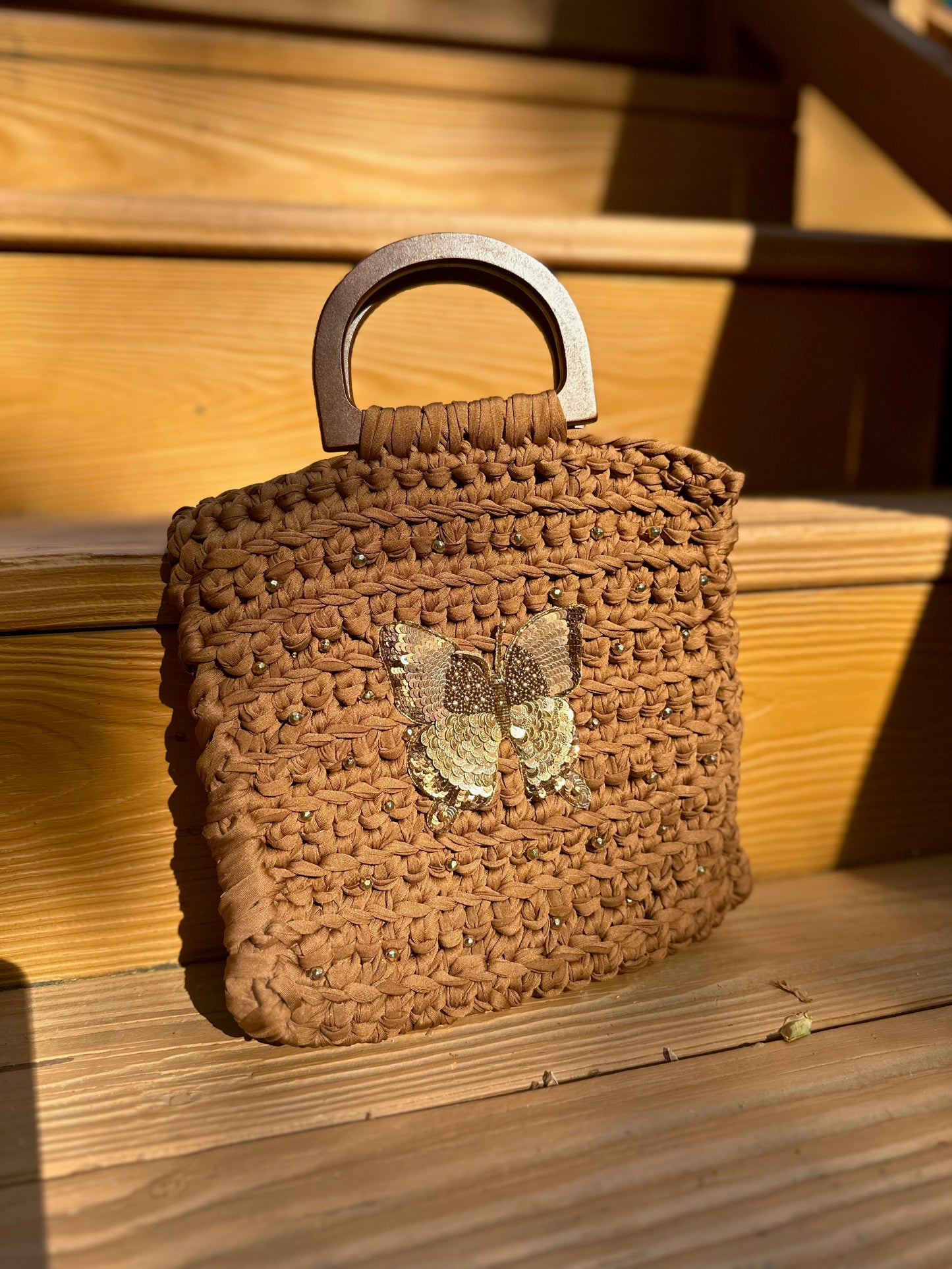 Brown Square Butterfly Tote