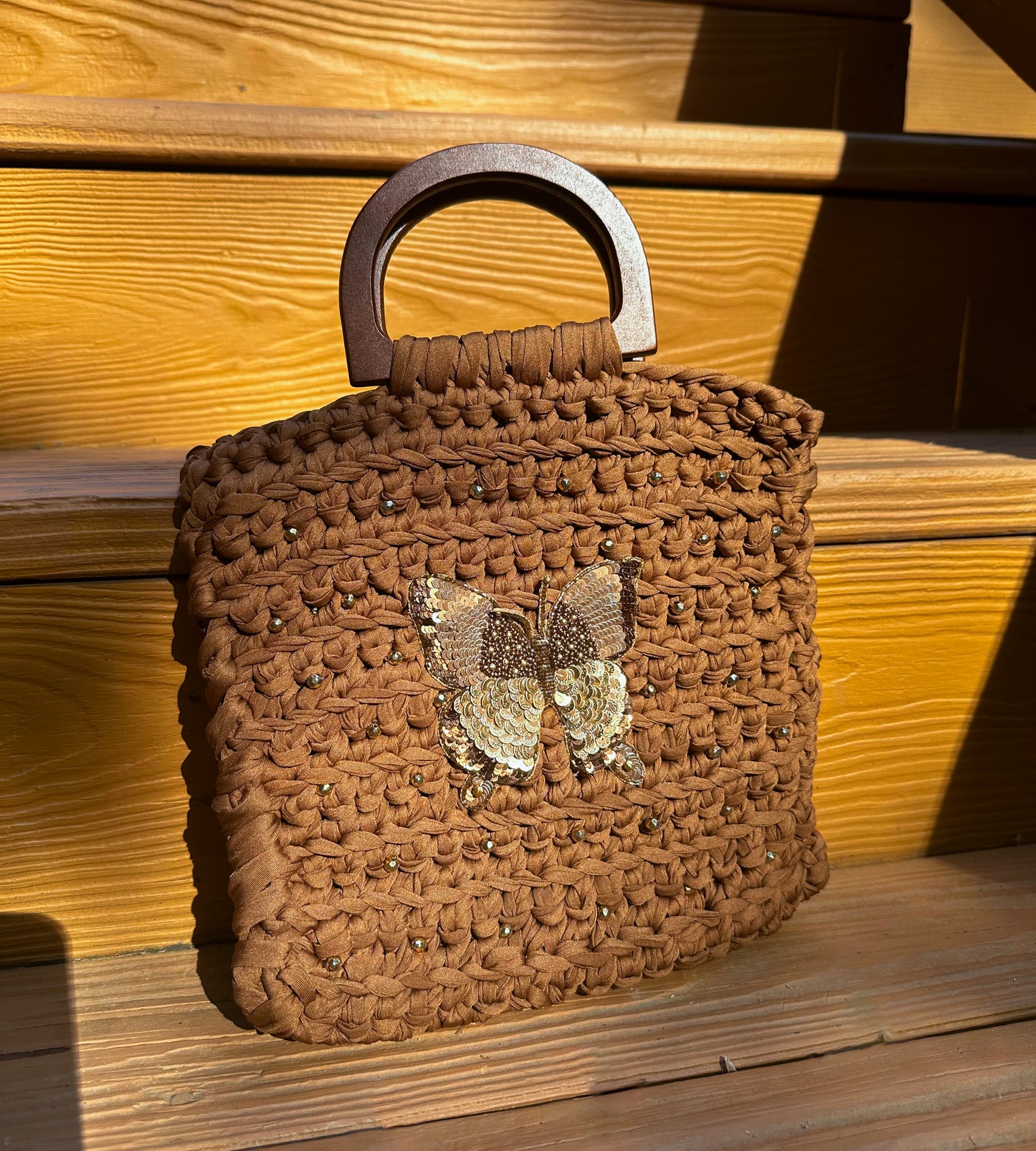 Brown Square Butterfly Tote