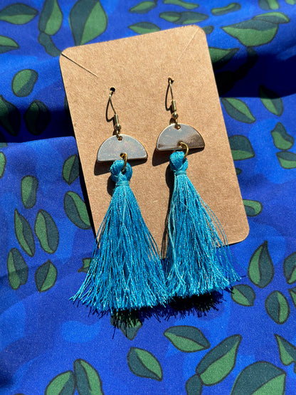 Light Blue Tassle Arch Earrings