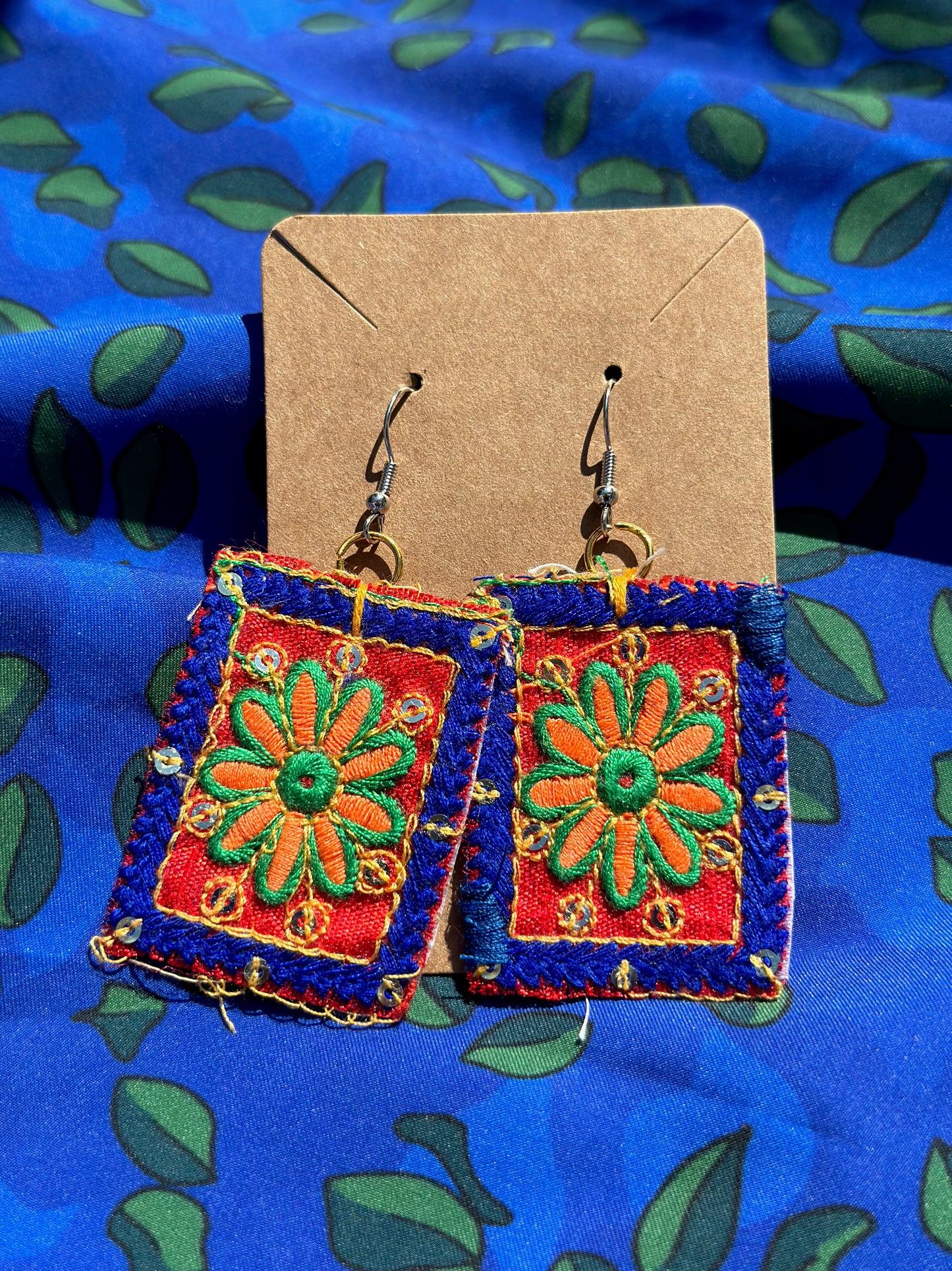 Embroidered Rectangle Earrings