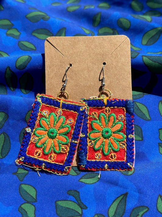 Embroidered Rectangle Earrings