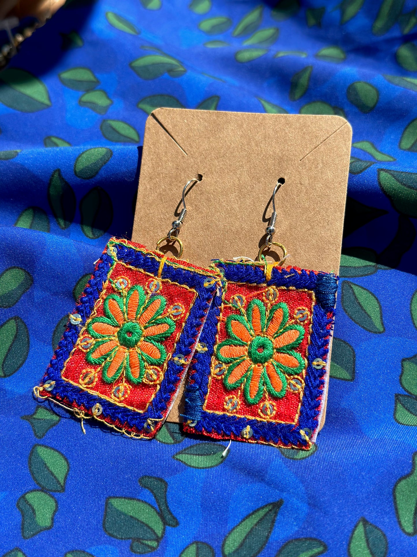 Embroidered Rectangle Earrings