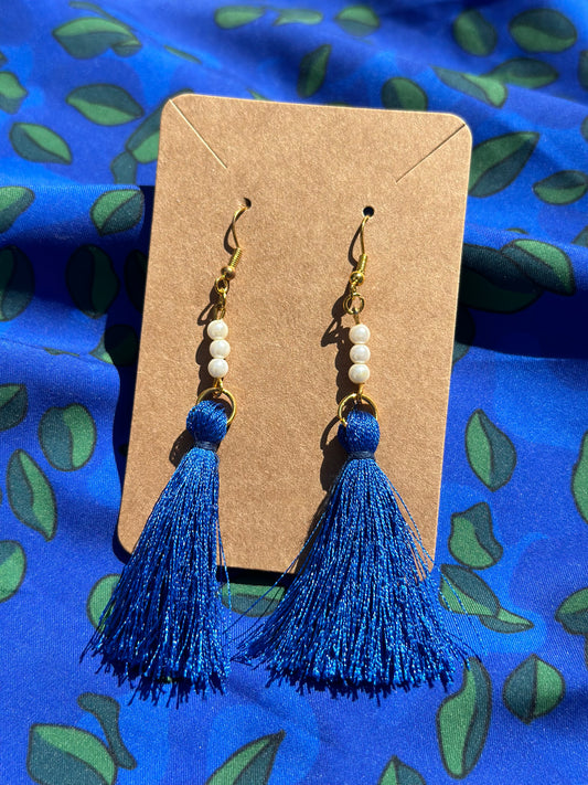 Blue Pearl Tassle Earrings