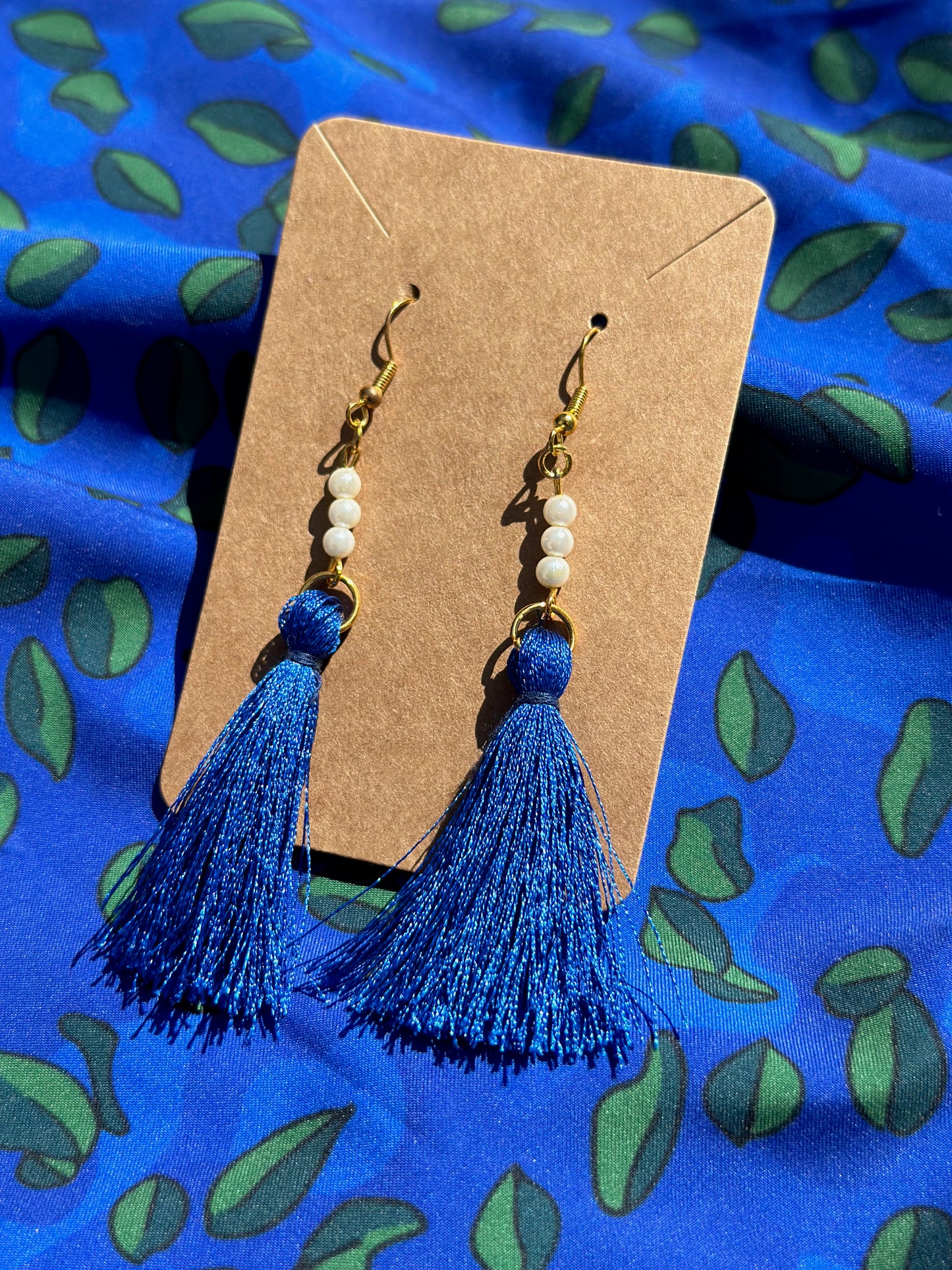 Blue Pearl Tassle Earrings