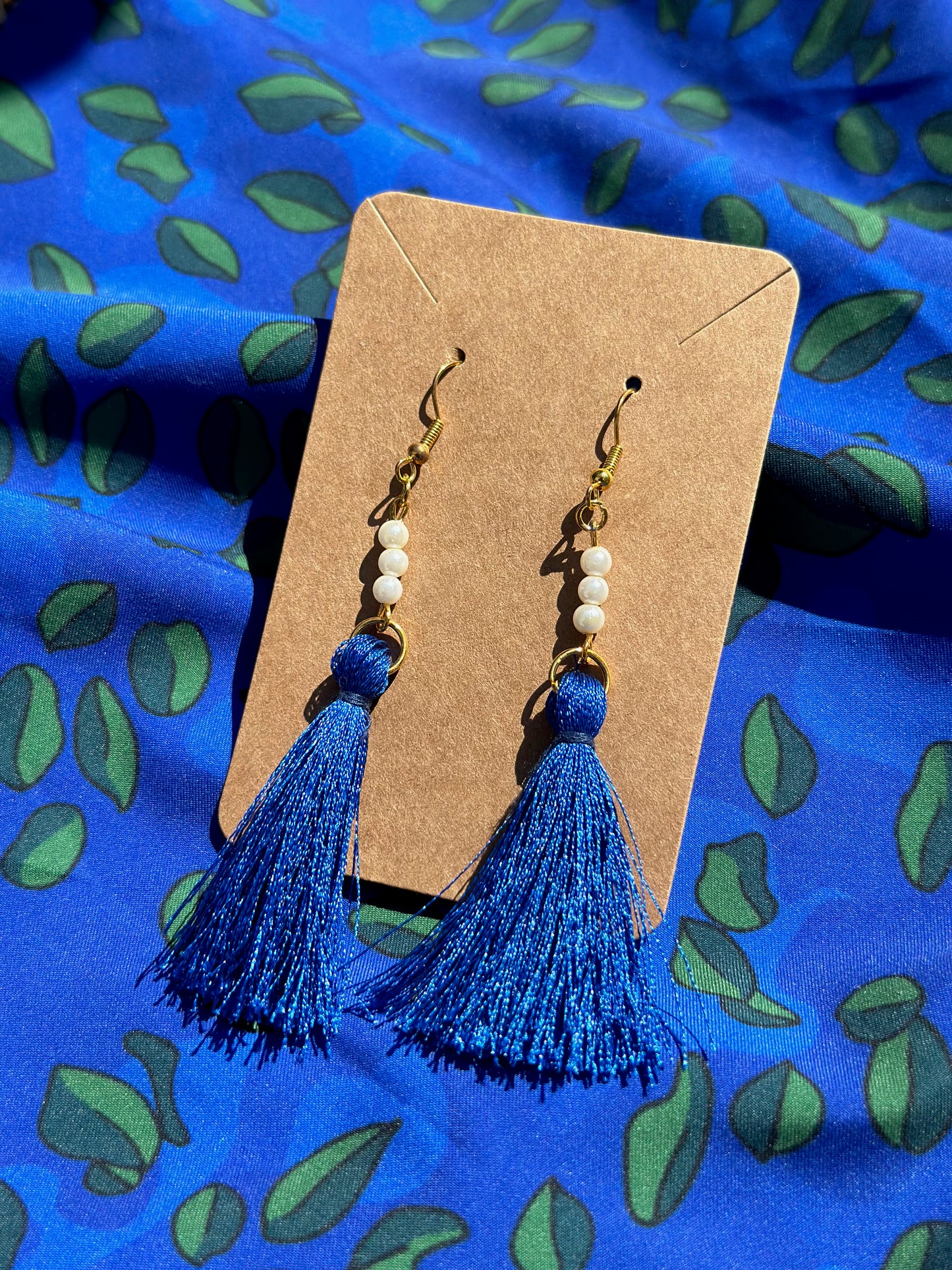 Blue Pearl Tassle Earrings