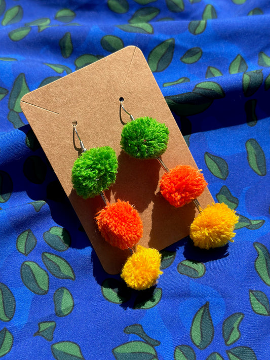 Multi Color PomPom Earrings