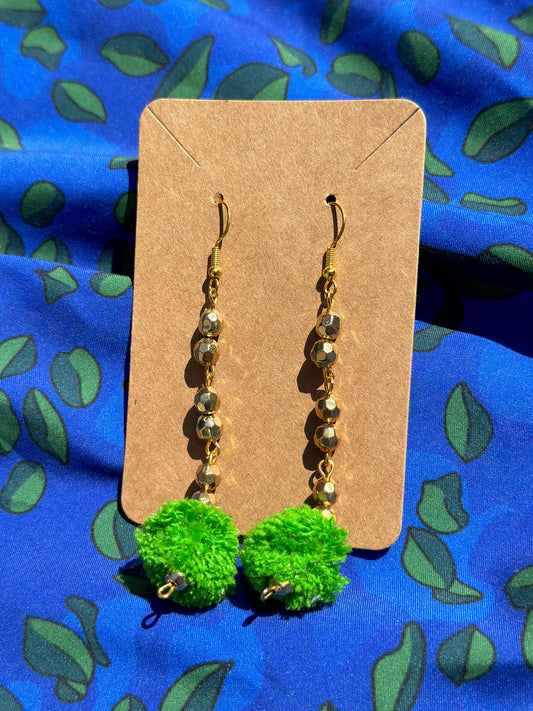 Green Pom Pom Beaded Earrings