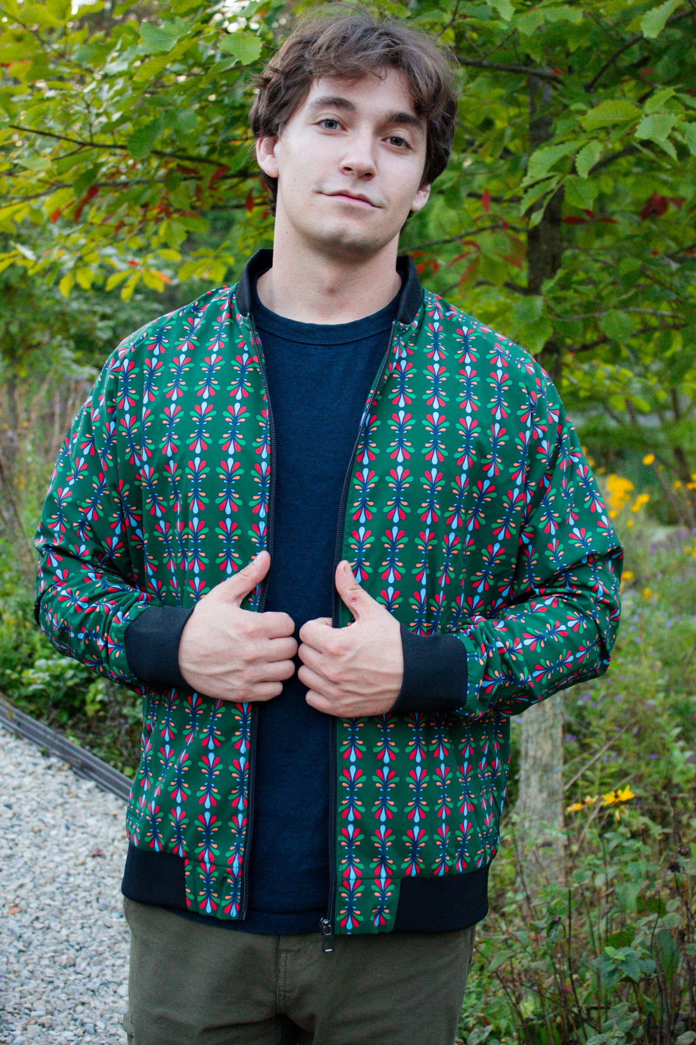 Green Leafy Bomber Jacket