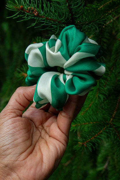 Green/Ivory Stripe Scrunchie