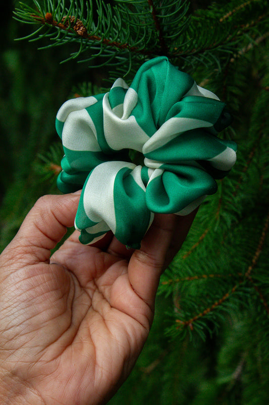 Green/Ivory Stripe Scrunchie