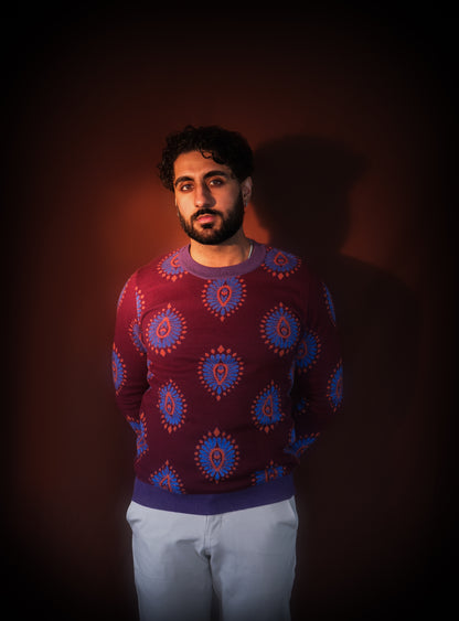 Aubergine Leaf Knitted Crewneck Sweater
