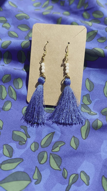 Blue Pearl Tassle Earrings