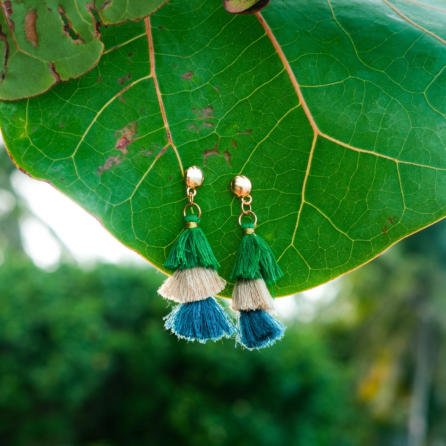 Hues of Green Tassle Earrings