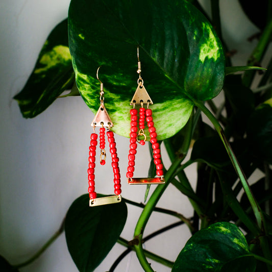 Red Geometric Beaded Earrings