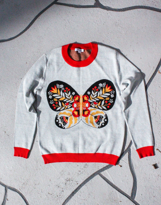 Butterfly Printed Longsleeve Crewneck Sweater